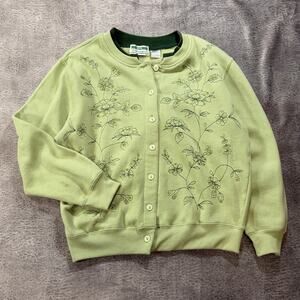 Vintage Green Floral Embroidered Sweater Cardigan